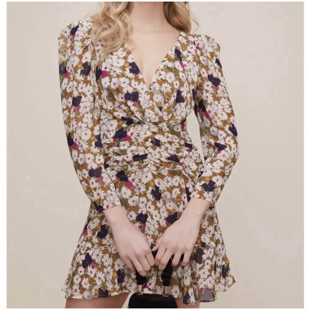 Astr The‎ Label ruched Long Sleeve Mini Dress Sz XS Boho Feminine